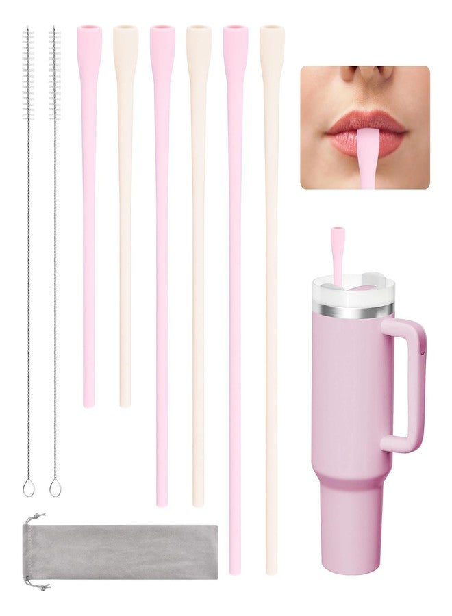 Loyanger 6PCS Silicone Anti-Wrinkle Straws for 20/30/40 oz Cups, Flexible Wrinkle Free Long Drinking Straws with Cleaner Brush, No Wrinkle Reusable Drinking Straw for Lip - Image 1